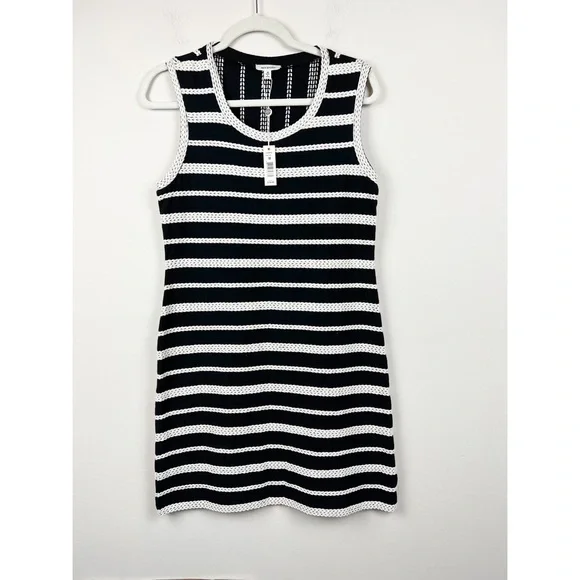 Max Studio Black And White New Braided Knit Detail Stripe Sleeveless dress - Picture 3 of 8